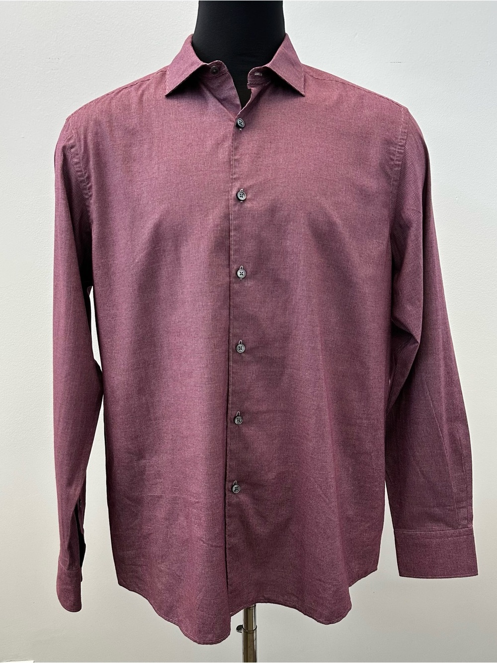 ERMENEGILDO ZEGNA Men’s XXL Burgundy Micro Check 100% Cotton Shirt Made in Ital